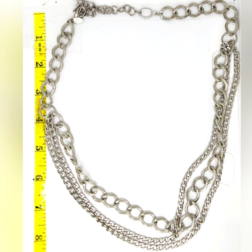 Chico's Multi Strand Draped Tiered Silver Tone Chain Link Necklace 90s Y2k Layer